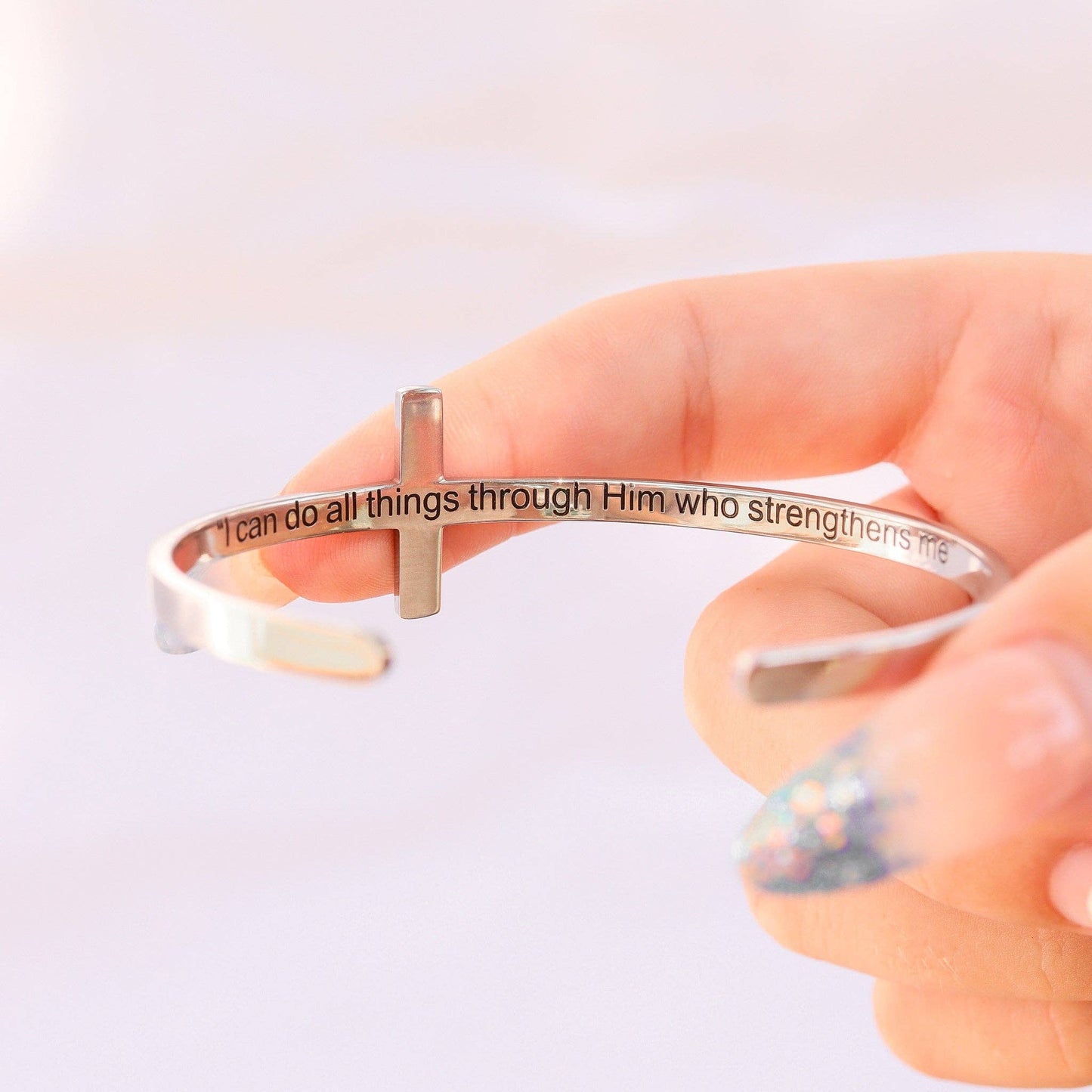 Stainless Steel Cross Cuff Bracelet with Philippians 4:13