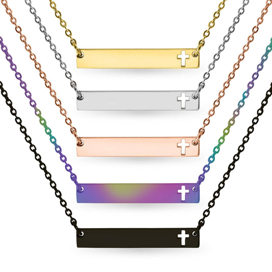 Stainless Steel Cutout Cross Bar Necklace