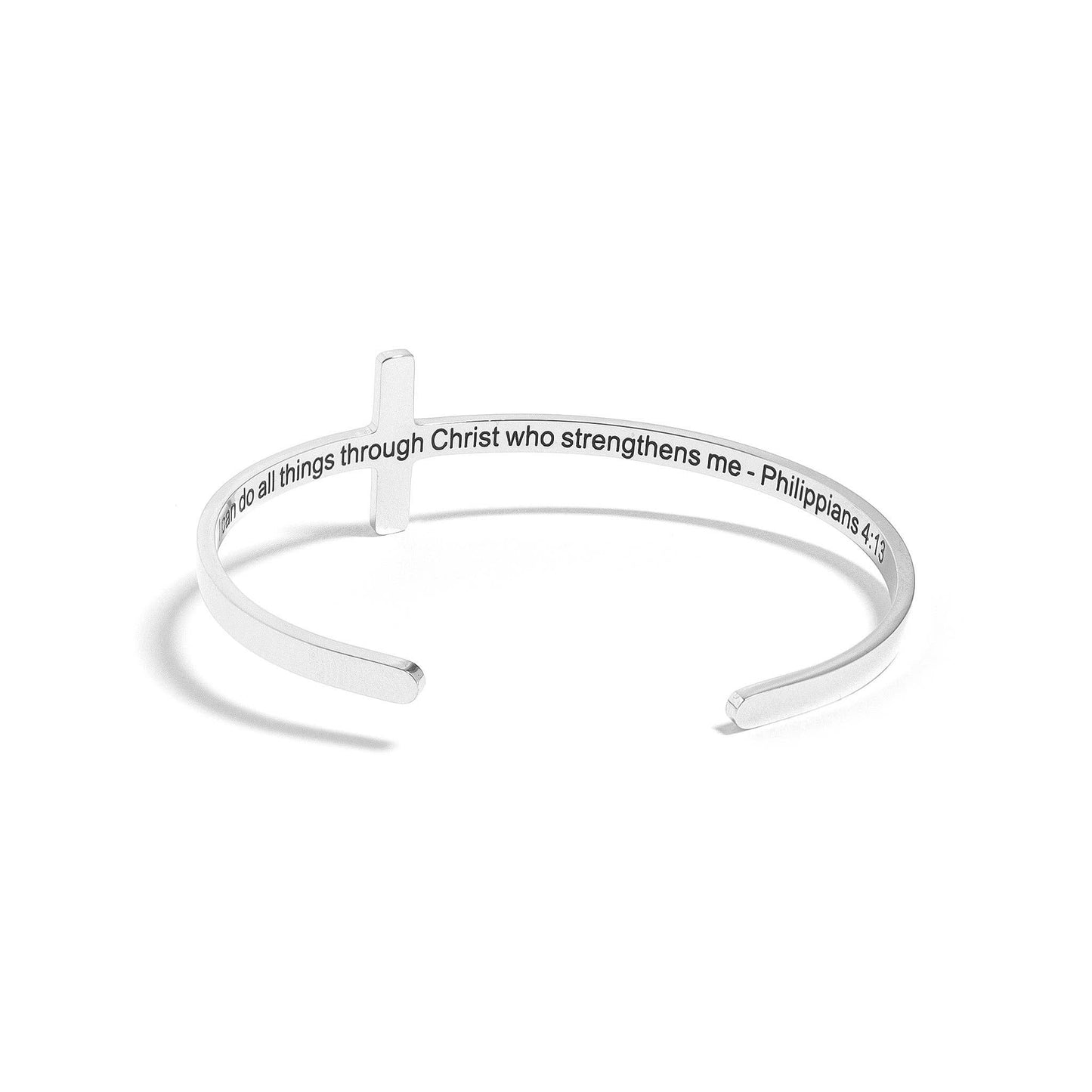 Stainless Steel Cross Cuff Bracelet with Philippians 4:13